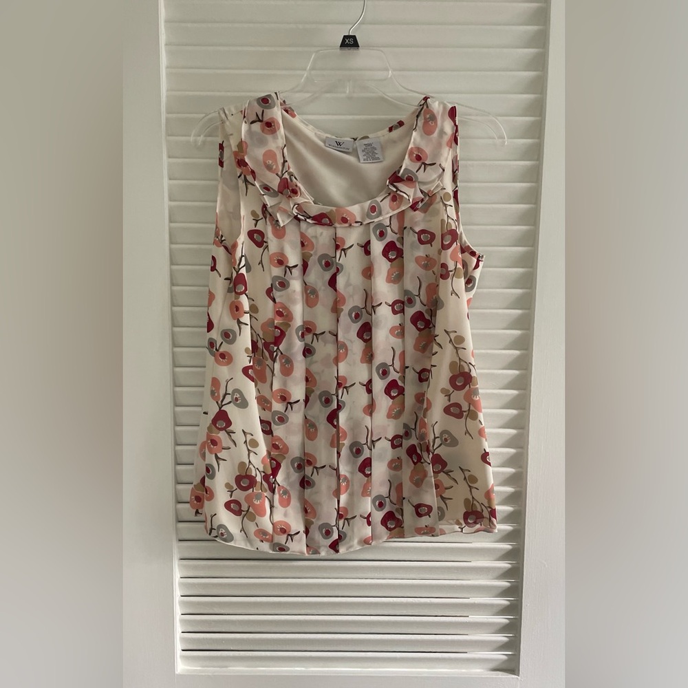 Worthington Pink and White Ruffled Blouse with Peter Pan Collar